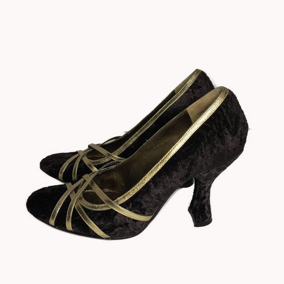 Nine West Crushed Velvet Heels with Gold Trim Size - Picture 6 of 11